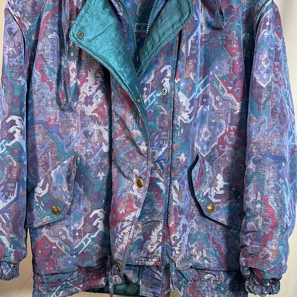 Retro 80s Vibrant Purple and Blue Bomber Jacket for Effortless Style PTP 24 - Picture 6 of 15
